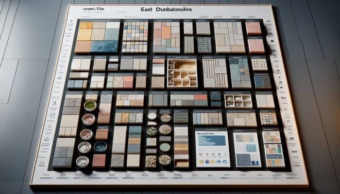 A variety of budget-friendly and eco-conscious ceramic tiles from different brands showcased in a modern East Dunbartonshire home.