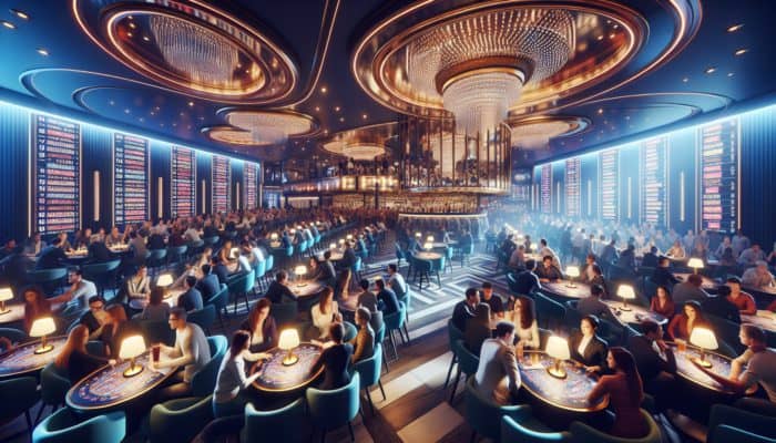 Excited trivia enthusiasts competing at The D Casino & Hotel's Longbar in Las Vegas.