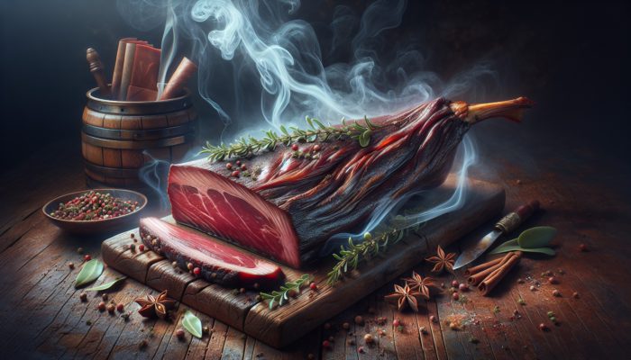 How to Smoke Venison Without Drying It: Smoked venison backstrap on a rustic table, showcasing tenderness and flavour.