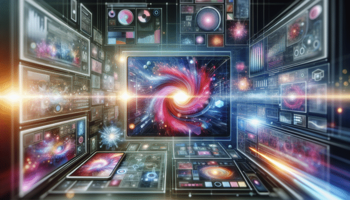A dynamic digital interface with real-time data visualisations on various devices, optimized for user experience.