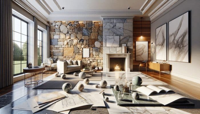 Interior of a UK home showcasing sandstone, slate, and marble, meticulously maintained with LTP's pH-neutral cleaners, highlighting their natural beauty.