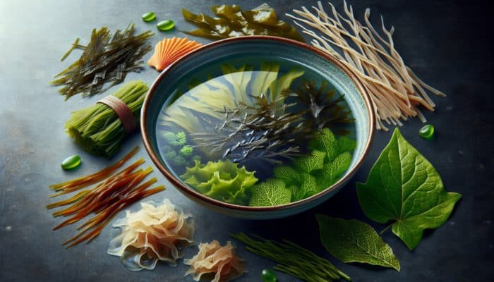 Top Recipes for Boosting Immunity: A steaming bowl of clear soup with kombu, nori, and wakame, enhancing flavour and nutrition.