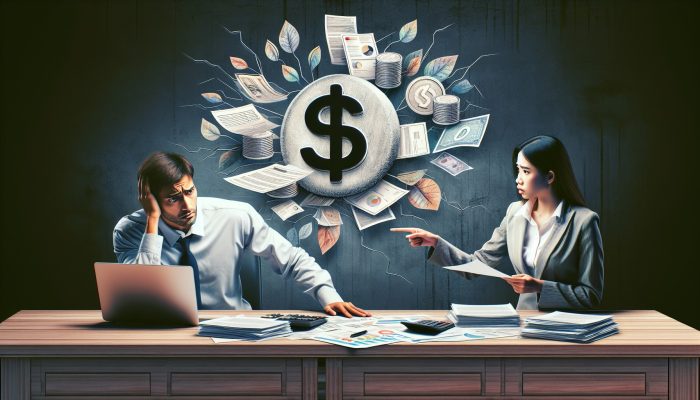 Person receiving guidance on debt consolidation from an expert, surrounded by financial documents.