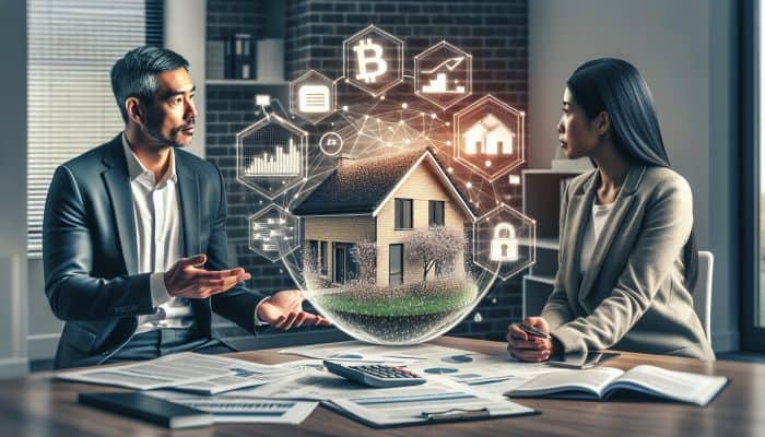 Is Debt Consolidation Only For Big Debts: Debunking the Myth | DCL Financial advisor discussing debt strategies with homeowner in modern UK office, surrounded by interest rate charts, model house, and lender documents.