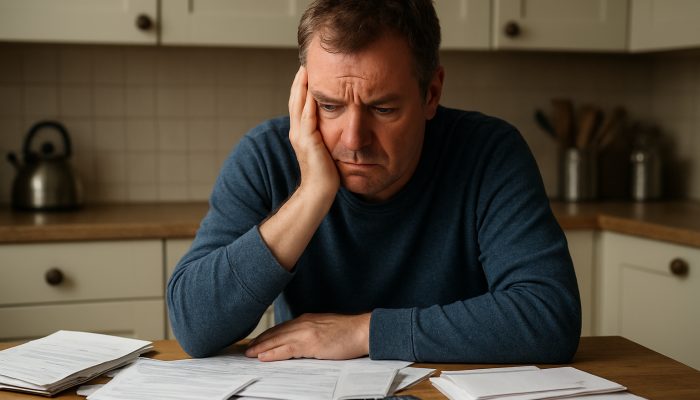 Signs Support Is Harming Your Finances: Identify The Risks | DCL Anxious British resident at a cluttered table surrounded by council tax bills and support letters