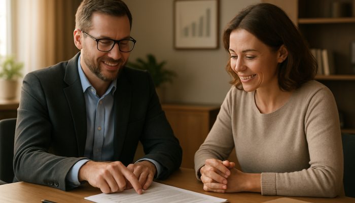 Combine Payday Loans Into One Affordable Deal: Save Money Now | DCL UK debt advisor guiding borrower through consolidation documents in serene office with charts