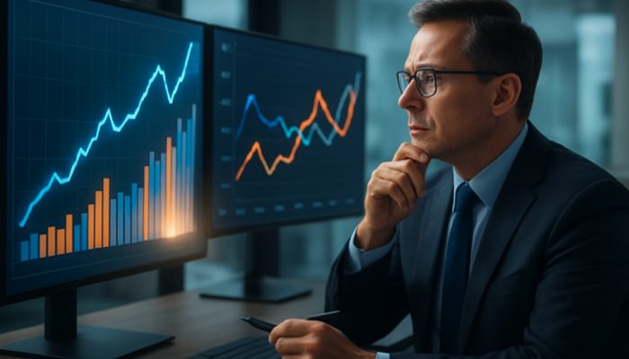 Understanding Variable Vs Fixed Rates: Key Mortgage Insights | DCL Financial expert analyzing glowing Bank of England interest rate and mortgage charts in office